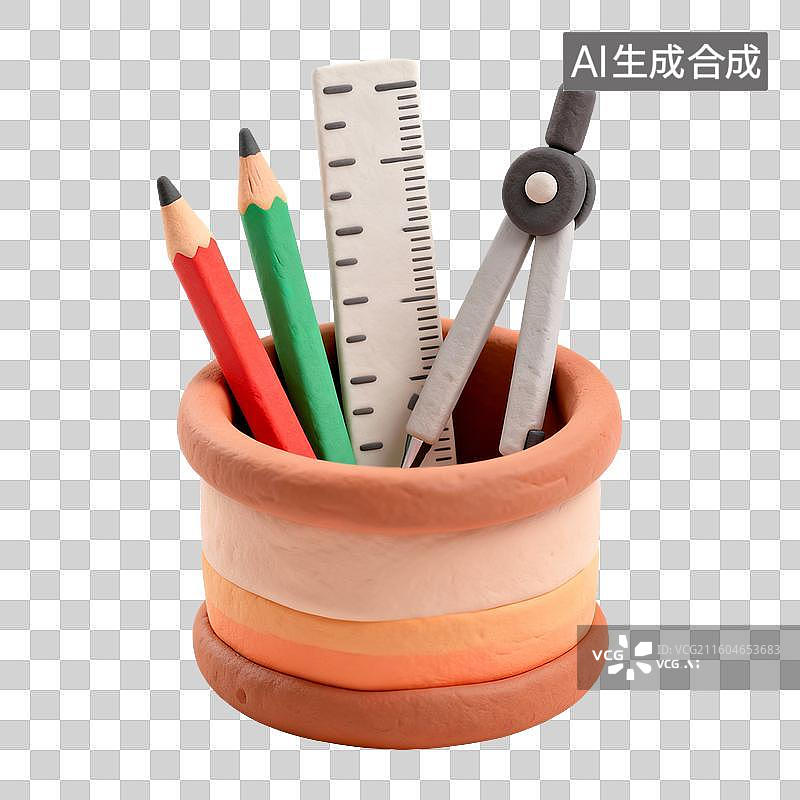【AI数字艺术】彩色粘土笔筒及文具图片素材