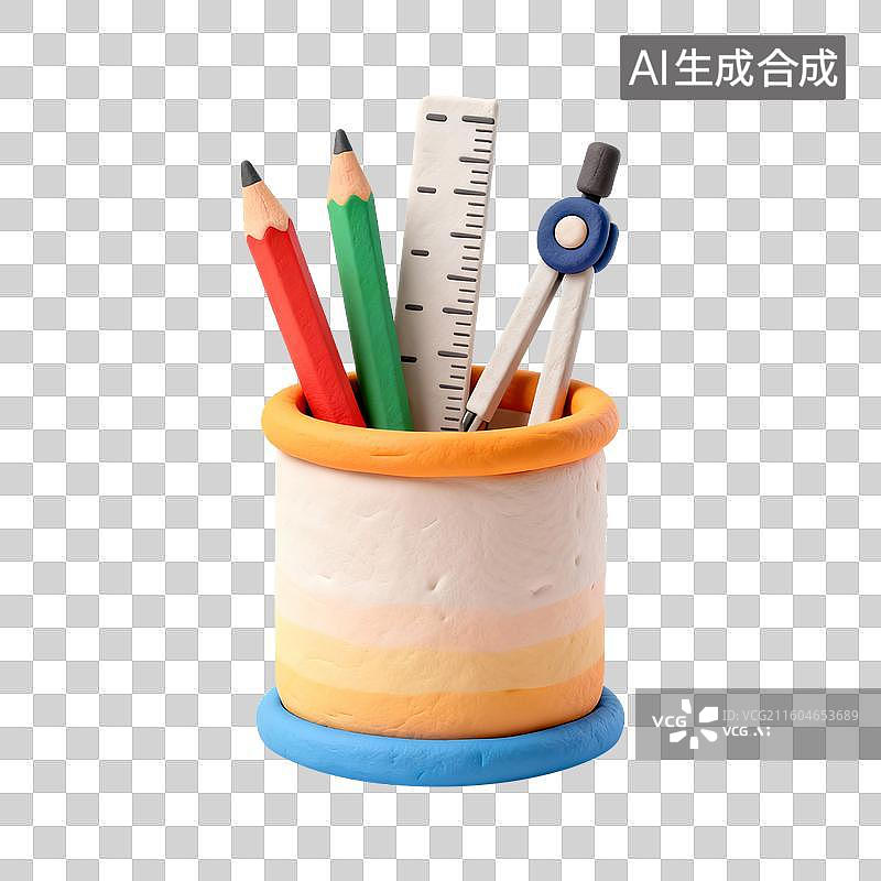 【AI数字艺术】彩色粘土笔筒及文具图片素材