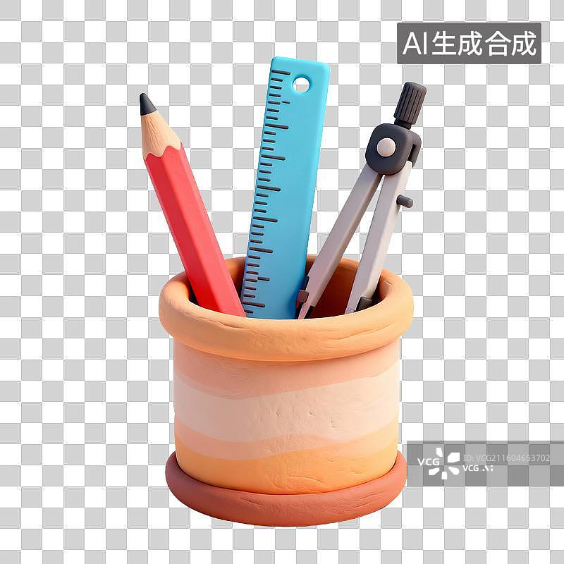 【AI数字艺术】彩色粘土笔筒及文具图片素材