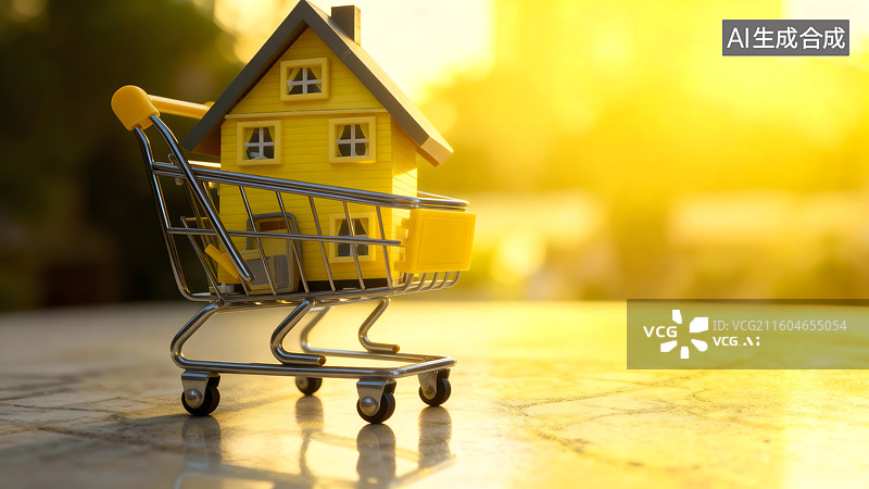 【AI数字艺术】房地产市场 购物车里的房子图片素材