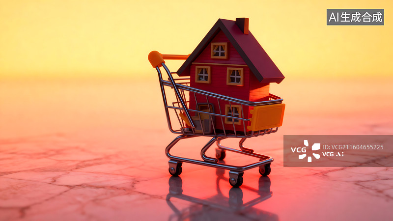 【AI数字艺术】房地产市场 购物车里的房子图片素材