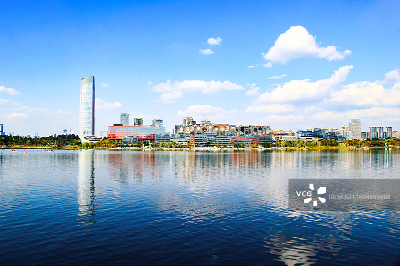 四川天府新区成都兴隆湖建筑风光实景图片素材