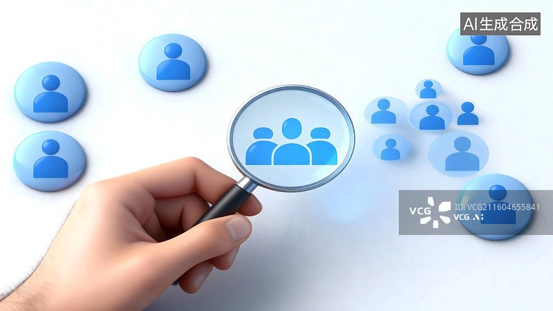 【AI数字艺术】人物图标放大镜选中人物，HR浏览概念图图片素材