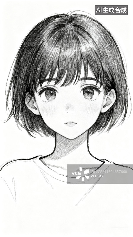 【AI数字艺术】素描动漫美少女图片素材