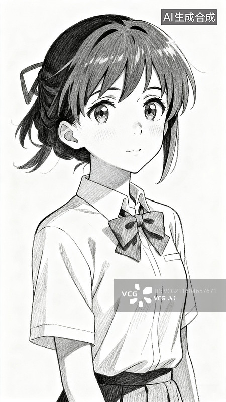 【AI数字艺术】素描动漫美少女图片素材