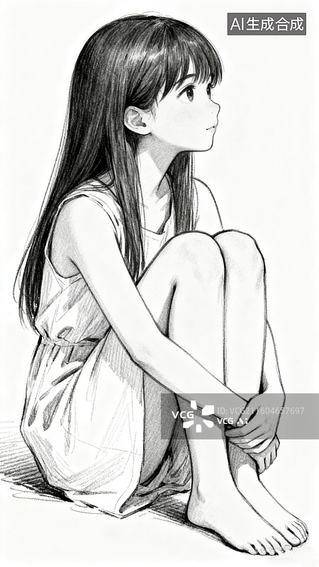 【AI数字艺术】素描动漫美少女图片素材