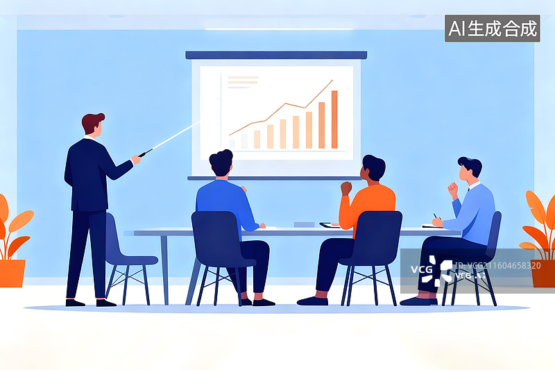 【AI数字艺术】商业企业会议专，分析增长图和财务报告图片素材