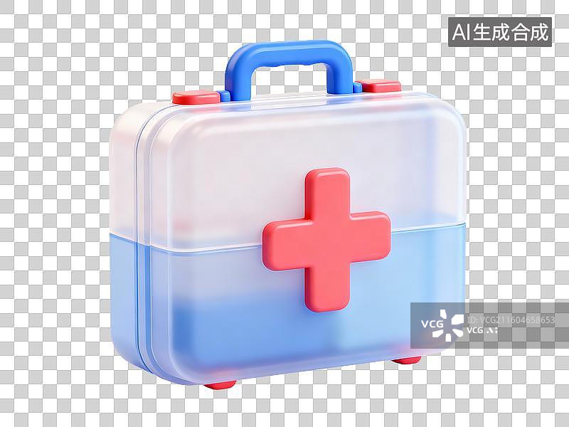 【AI数字艺术】3D轻拟物医疗健康元素医疗急救箱图片素材