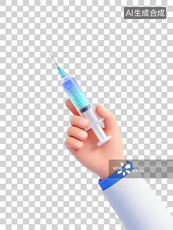 【AI数字艺术】3D轻拟物医疗健康元素医护人员手持注射器图片素材