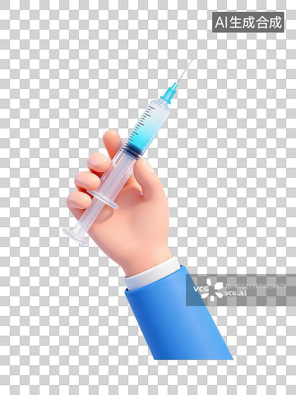 【AI数字艺术】3D轻拟物医疗健康元素医护人员手持注射器图片素材