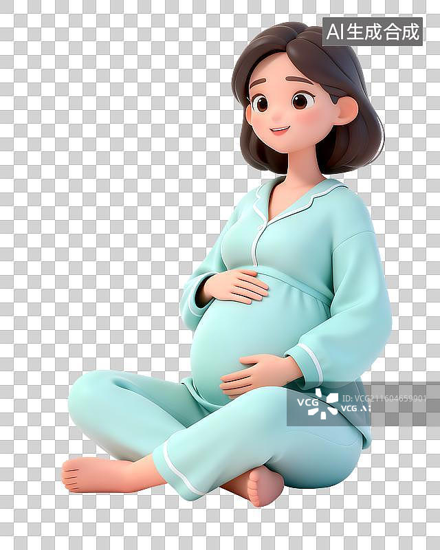 【AI数字艺术】3D立体插画孕妇温柔抚摸腹部学龄前亲子母婴免抠素材图片素材