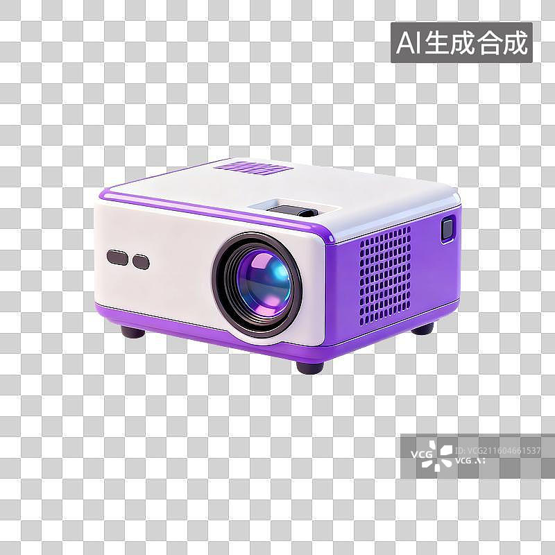 【AI数字艺术】3D渲染，卡通紫色投影仪，多媒体，视频，播放器，办公用品，免抠元素图片素材