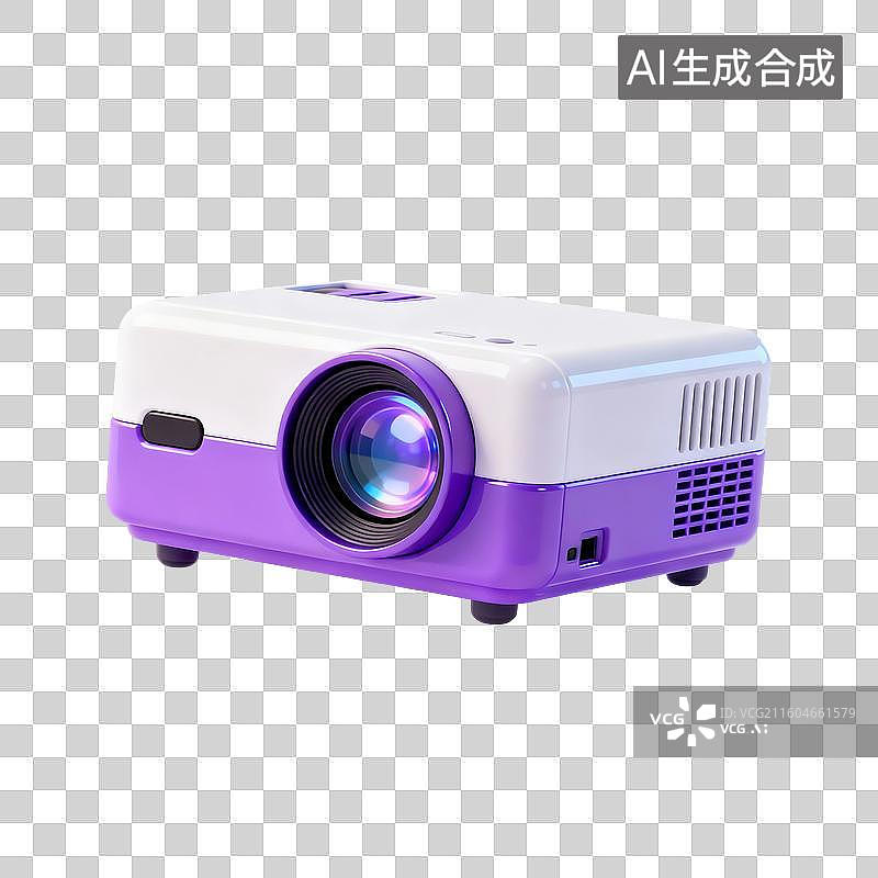 【AI数字艺术】3D渲染，卡通紫色投影仪，多媒体，视频，播放器，办公用品，免抠元素图片素材