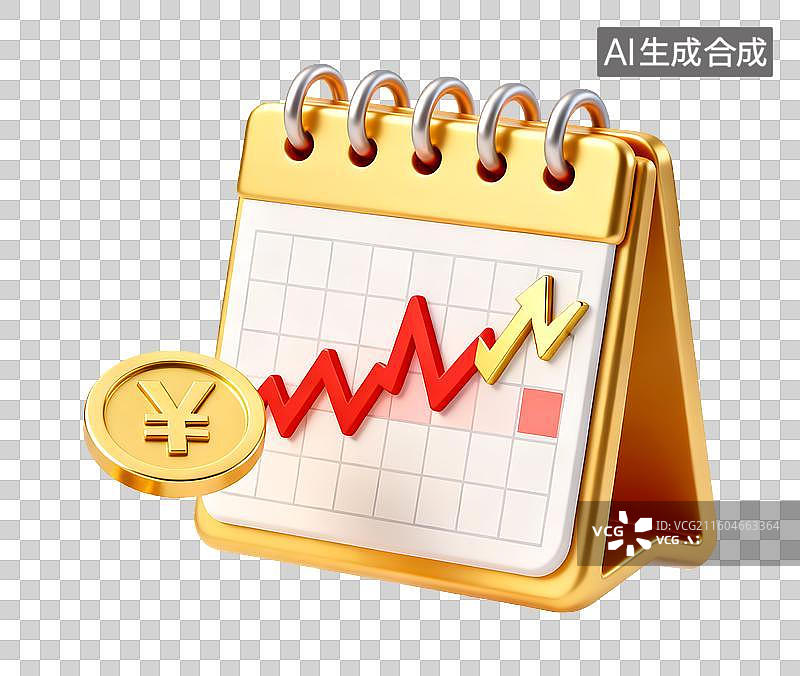 【AI数字艺术】日历上的红色K线3D免抠元素图片素材