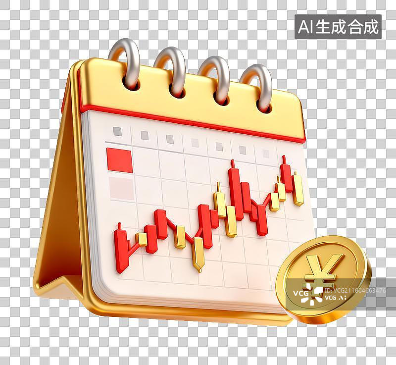 【AI数字艺术】日历上的红色K线3D免抠元素图片素材