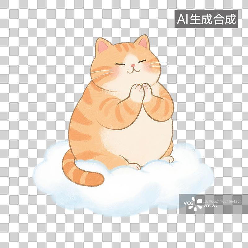 【AI数字艺术】治愈系手绘插画，小猫，双手合十，许愿的小猫，橘猫，宠物猫，佛系宠物猫，祈福，祈祷，免抠元素图片素材