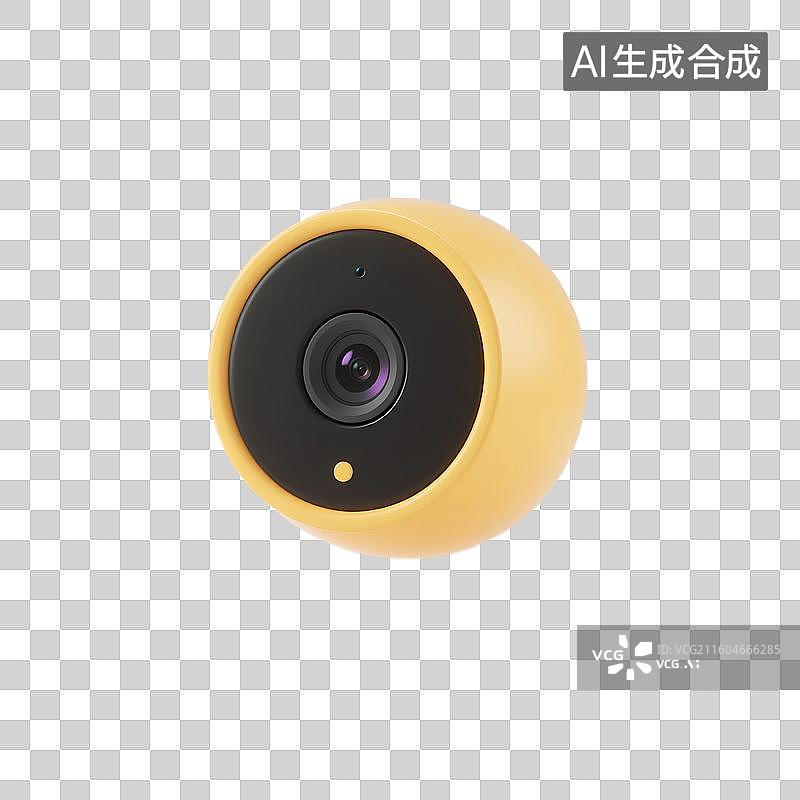 【AI数字艺术】3D渲染，卡通黄色摄像头，监控摄像头，数码产品，办公用品，免抠元素图片素材
