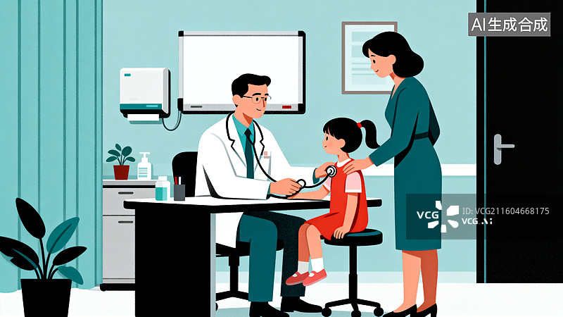 【AI数字艺术】儿童生病看病插画图片素材