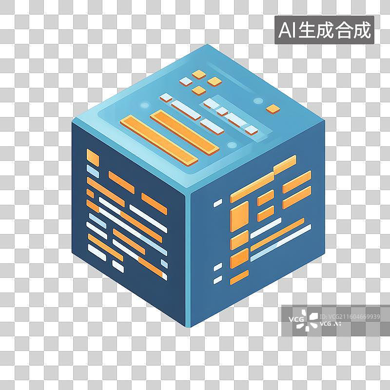 【AI数字艺术】3D等距数据代码立方体科技元素图片素材