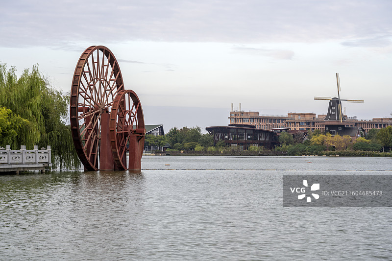 江西赣州南康家居小镇城市建筑湖泊自然风光图片素材