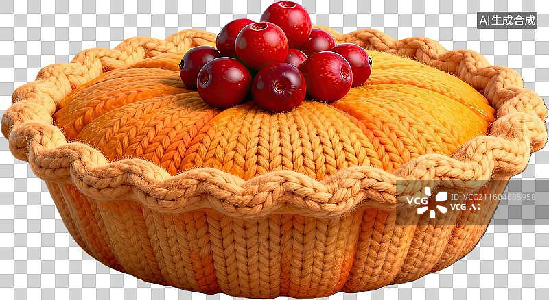 【AI数字艺术】针织风格樱桃派创意美食图片素材