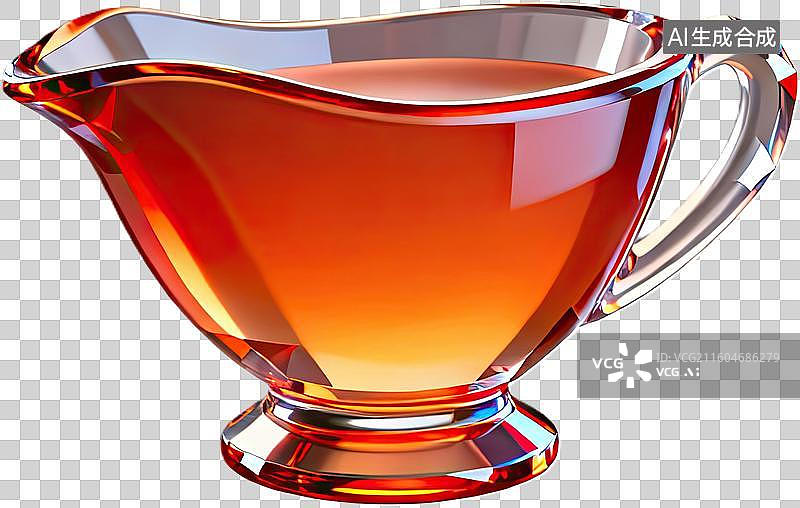 【AI数字艺术】透明玻璃酱汁壶盛装橙色液体图片素材