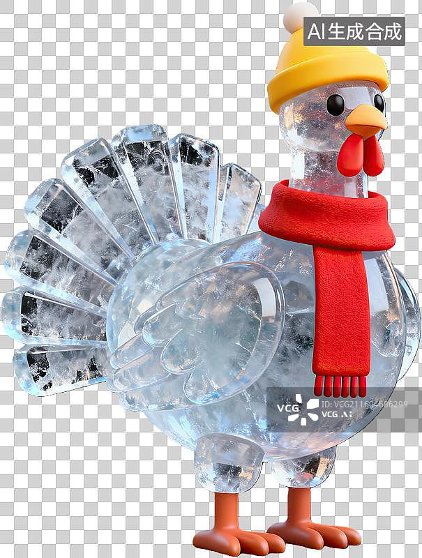 【AI数字艺术】冰雕火鸡戴帽围巾趣味造型图片素材