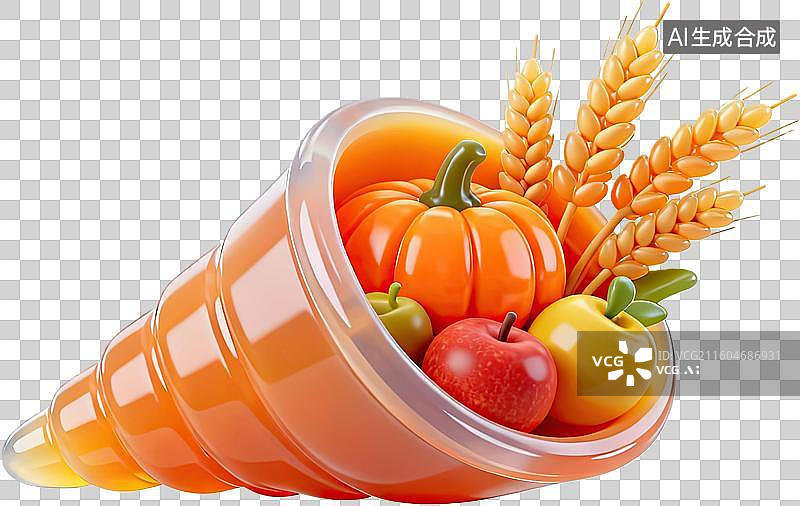 【AI数字艺术】丰收象征南瓜麦穗与果实图片素材