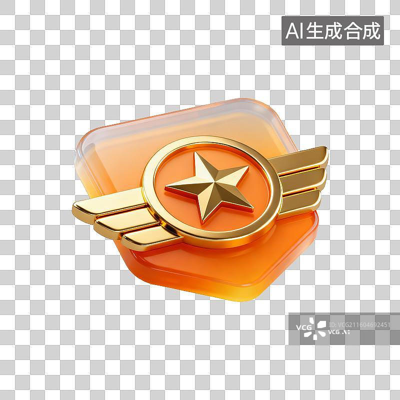 【AI数字艺术】金色星形奖牌装饰元素图片素材