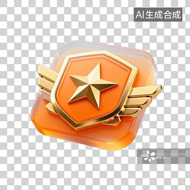 【AI数字艺术】金色星形奖牌装饰元素图片素材