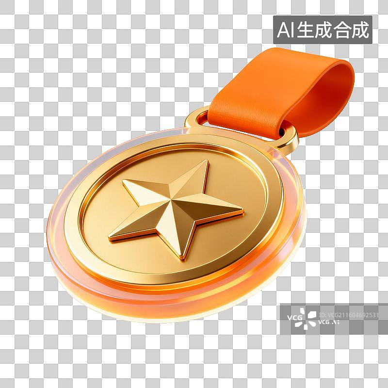 【AI数字艺术】金色星形奖牌装饰元素图片素材