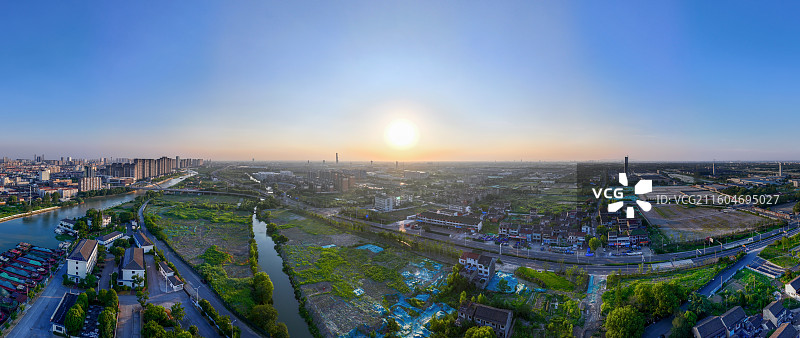 湖州市南浔区京杭大运河落日航拍图片素材