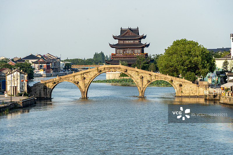 湖州市南浔双林三桥古镇与文昌阁航拍图片素材