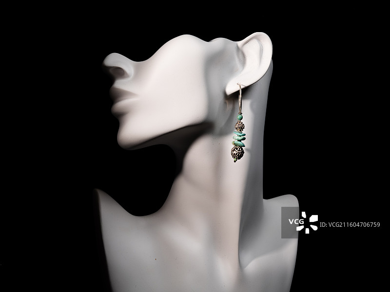 尼泊尔藏式首饰 00003 ～ 尼泊尔925银镶嵌绿松石耳环图片素材