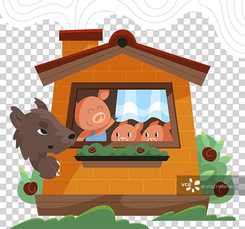 手绘三只小猪图片素材