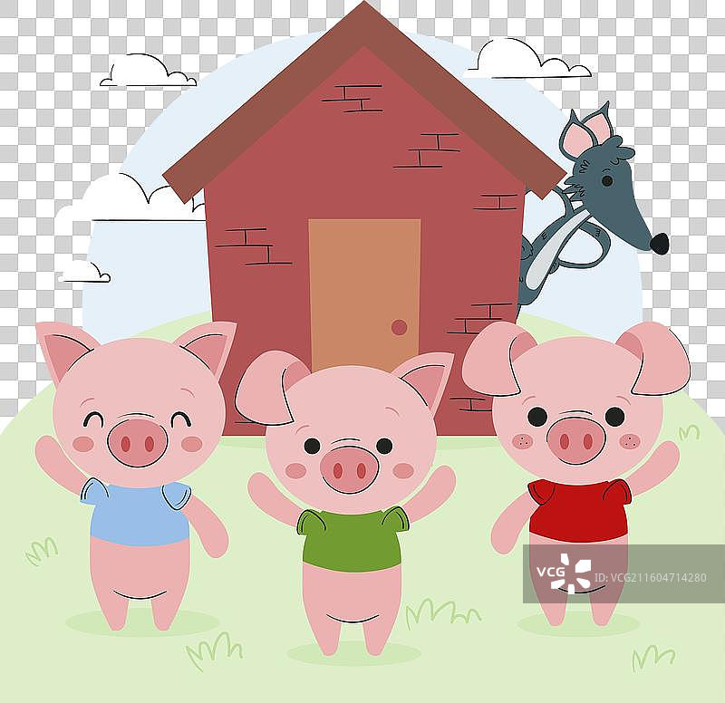 手绘三只小猪图片素材