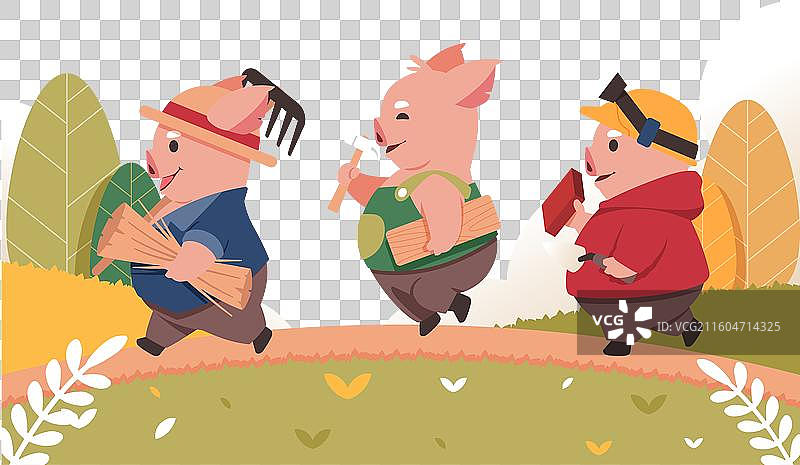 手绘三只小猪图片素材