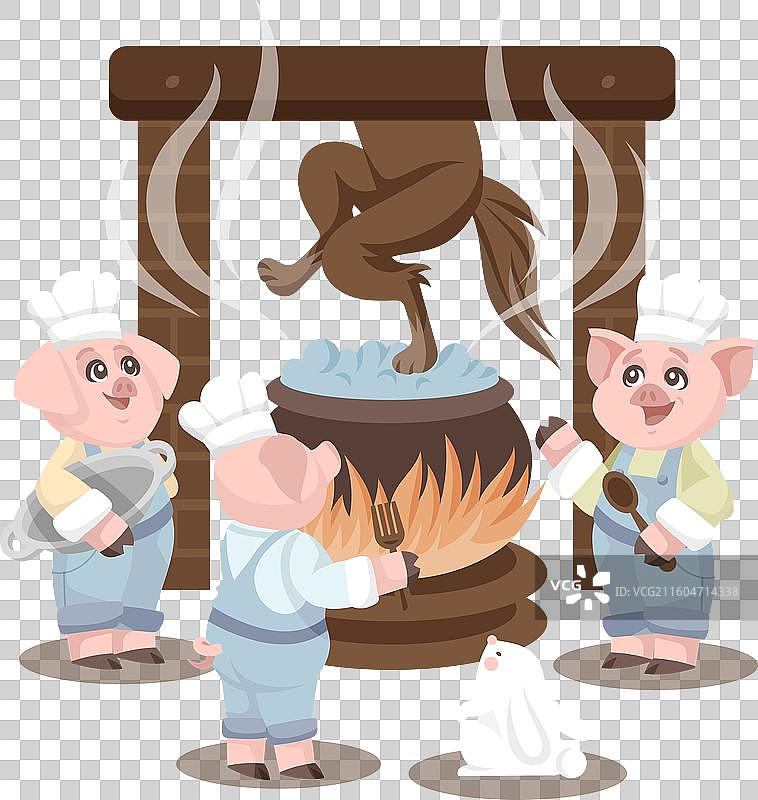 手绘三只小猪图片素材