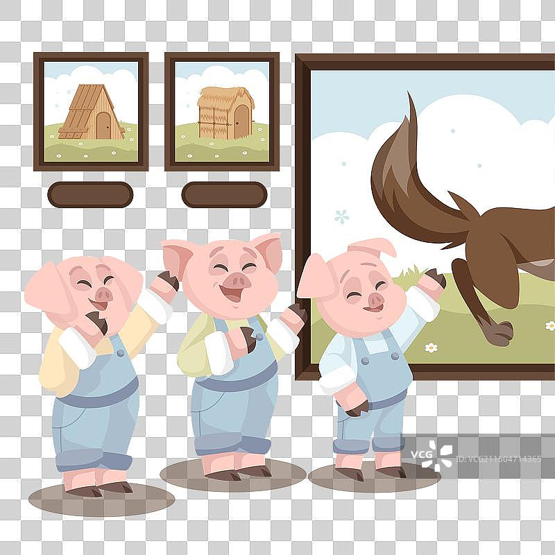 手绘三只小猪图片素材