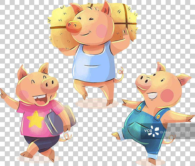 水彩风三只小猪图片素材