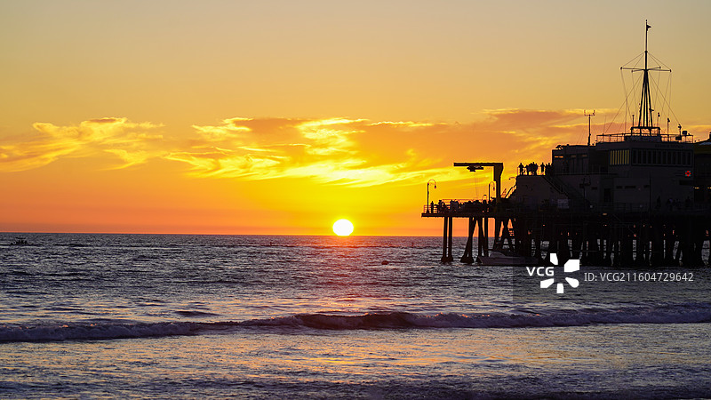 美国洛杉矶圣莫尼卡海滩日落风光图片素材