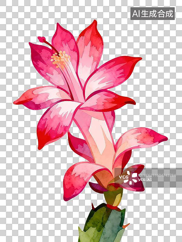 【AI数字艺术】仙人掌 蟹爪兰花 水彩插画花卉系列图片素材