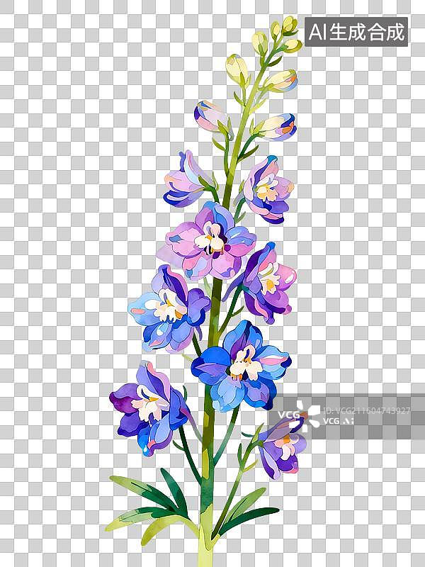 【AI数字艺术】飞燕草 水彩插画花卉系列图片素材