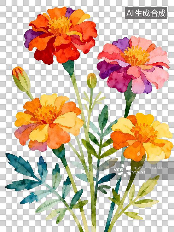 【AI数字艺术】万寿菊 水彩插画花卉系列图片素材