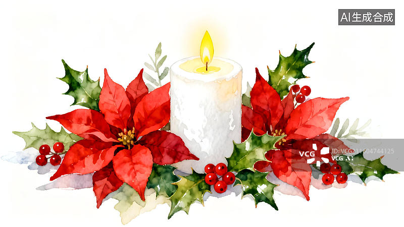 【AI数字艺术】圣诞花烛与冬青装饰图片素材