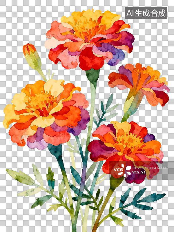 【AI数字艺术】万寿菊 水彩插画花卉系列图片素材