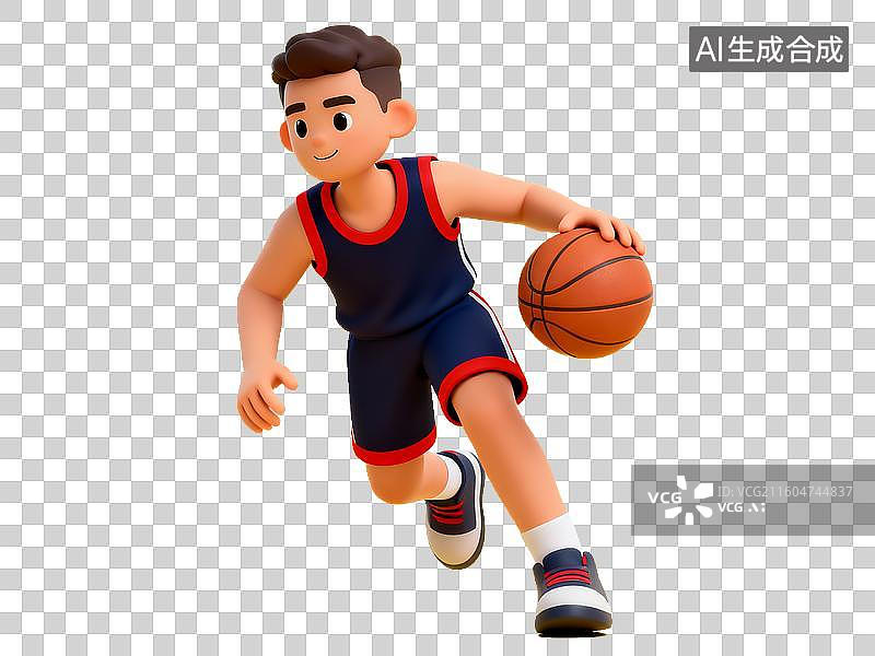 【AI数字艺术】体育运动主题 3D卡通篮球少年运球动作免抠设计素材图片素材
