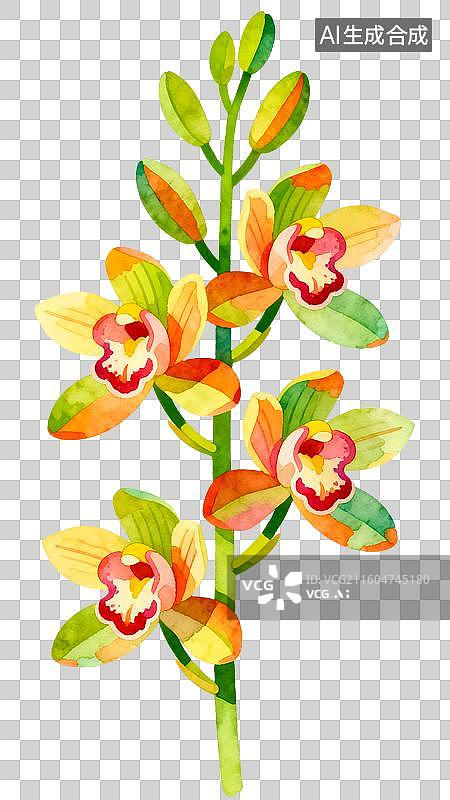 【AI数字艺术】兰花　水彩插画花卉系列图片素材