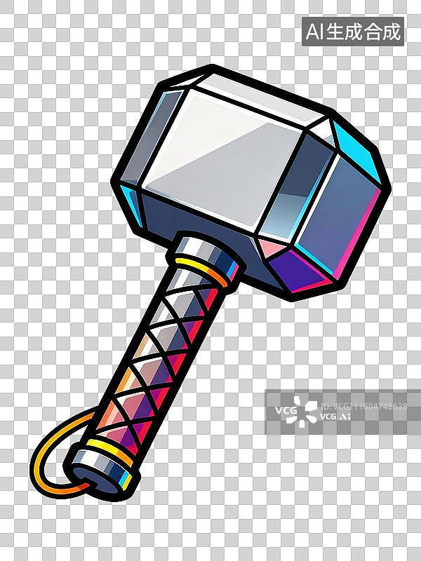 【AI数字艺术】卡通插画金属质感索尔的雷神之锤图片素材