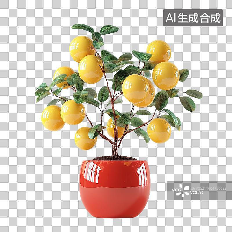 【AI数字艺术】盆栽柠檬树3D图标图片素材